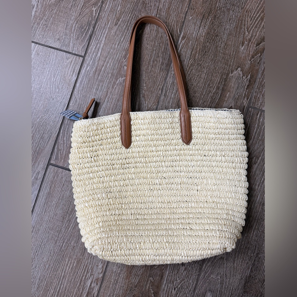 TALBOTS Boho Straw and Leather Tote Bag - Picture 6 of 6